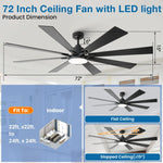 72 Inch Elbe Modern Downrod Mount Ceiling Fan with Light and Remote Control - Parrot Uncle UK