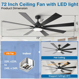 72 Inch Elbe Modern Downrod Mount Ceiling Fan with Light and Remote Control - Parrot Uncle UK