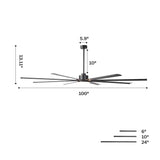 84 Inch 100 Inch Black HVLS Fan LED Large Ceiling Fan with Remote Control - Parrot Uncle UK