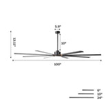 84 Inch 100 Inch Black HVLS Fan LED Large Ceiling Fan with Remote Control - Parrot Uncle UK