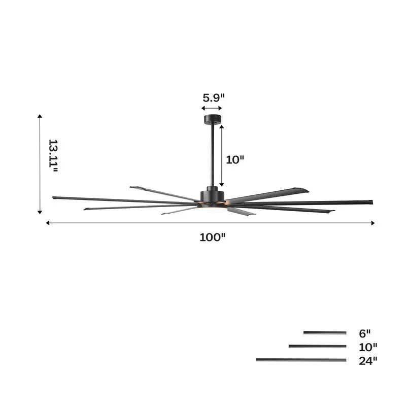 84 Inch 100 Inch Black HVLS Fan LED Large Ceiling Fan with Remote Control - Parrot Uncle UK