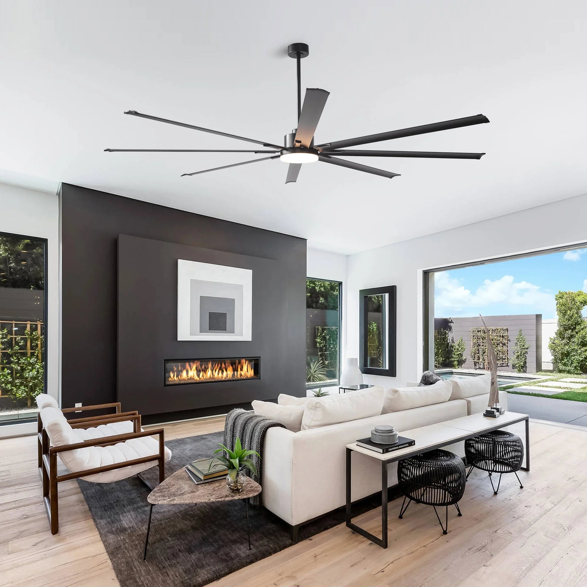 213cm (84") / 254cm (100") Black HVLS Fan LED Large Ceiling Fan with Remote Control