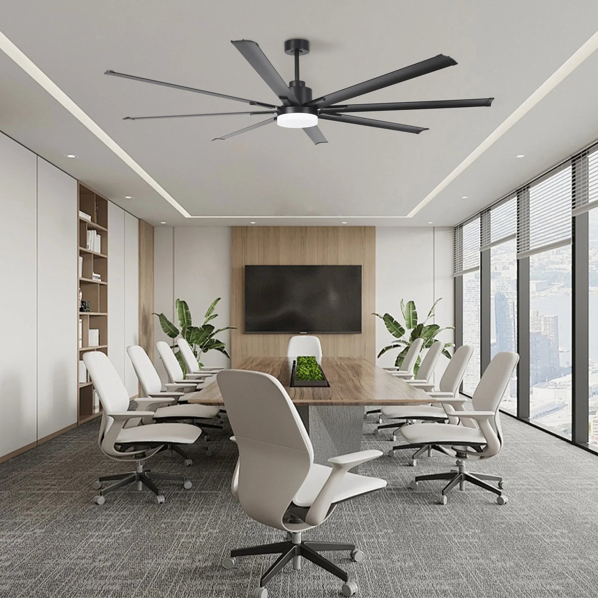 213cm (84") / 254cm (100") Black HVLS Fan LED Large Ceiling Fan with Remote Control