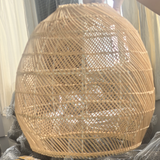 Boho Rattan Dome Flush Ceiling Light - Handwoven Diamond Weave Design for Living Spaces