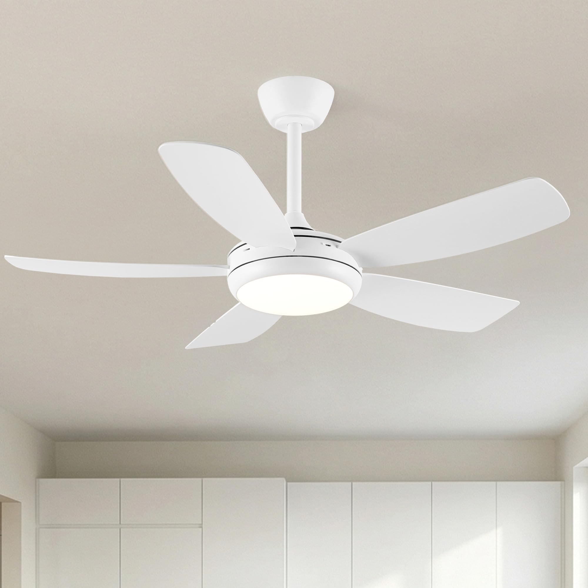 Ella Quiet Ceiling Fan White 106cm (42”) with 5 Blades and LED Light