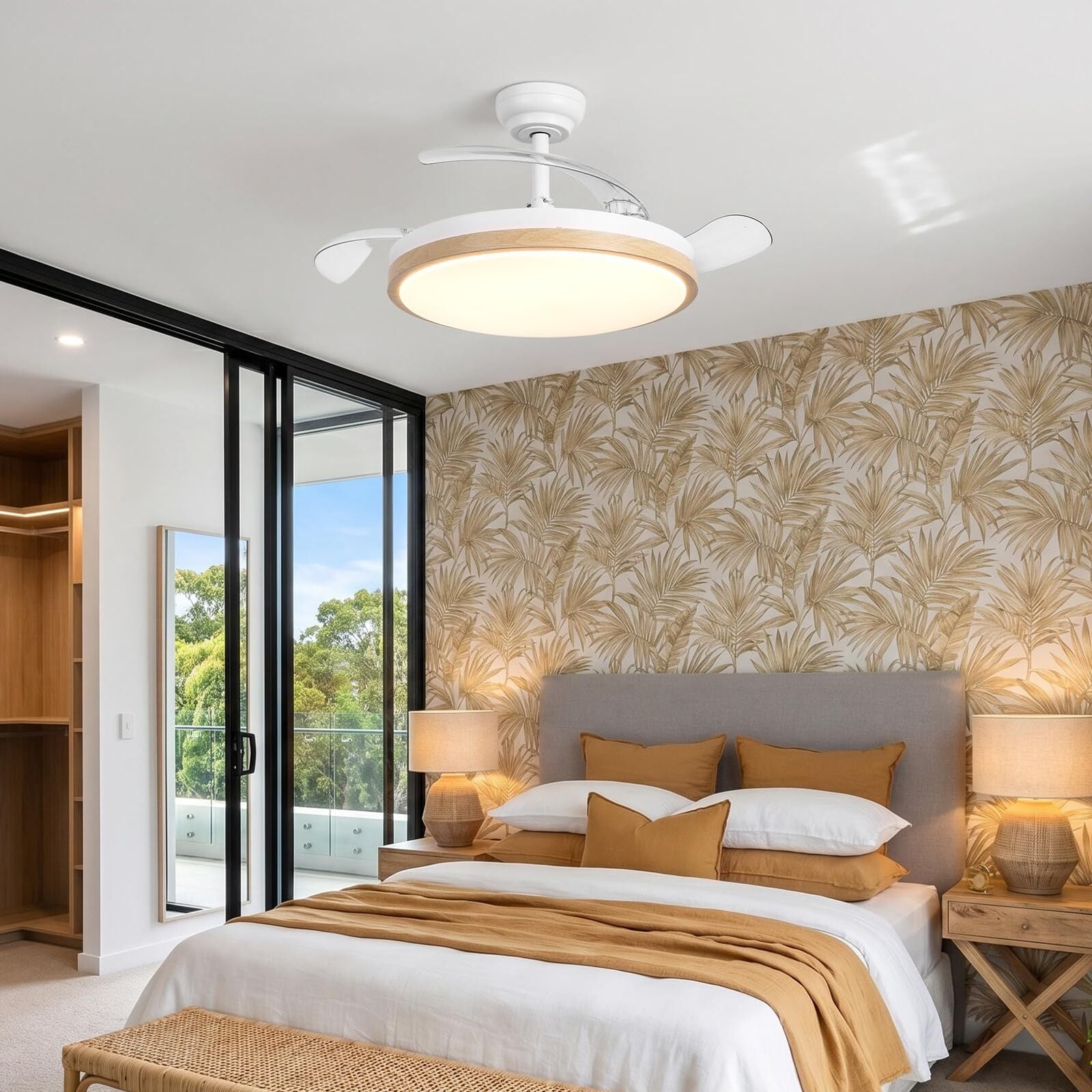 Luzia Ultra-Quiet Ceiling Fan Ø106 cm with 3 Retractable Blades and LED Light