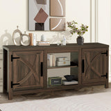 147cm Brown TV Stand with Closed Storage, Storage Cabinet with Adjustable Shelves, Fits Up to 65" TVs