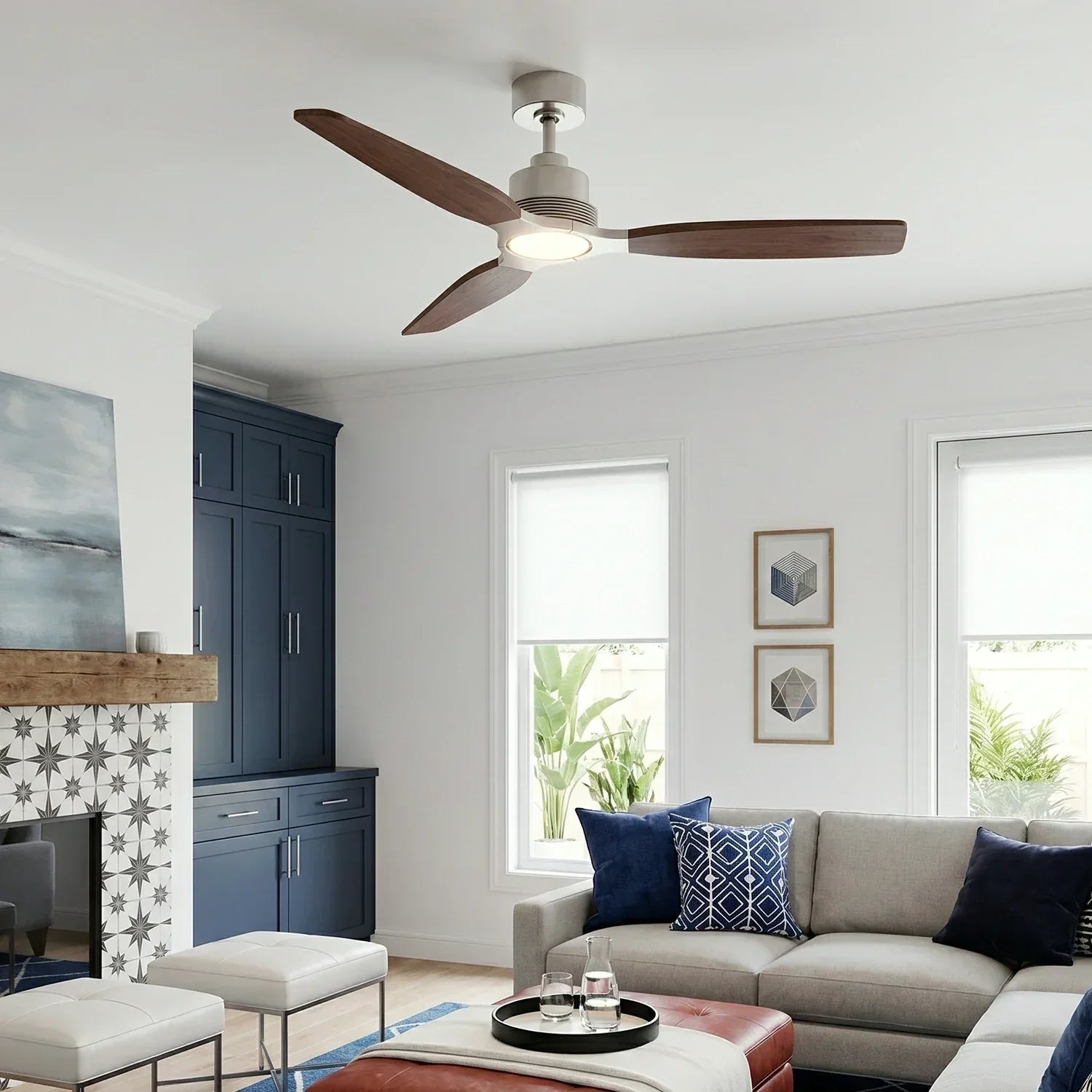 Louise Brushed Nickel/Dark Walnut Ceiling Fan Ø142 cm with 100% Solid Wood Blades
