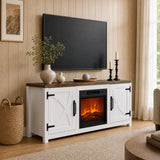 Ember 147cm/58" Recessed Electric Fireplace TV Stand with Closed Storage, Storage Cabinet with Adjustable Shelves, Fits Up to 65" TVs