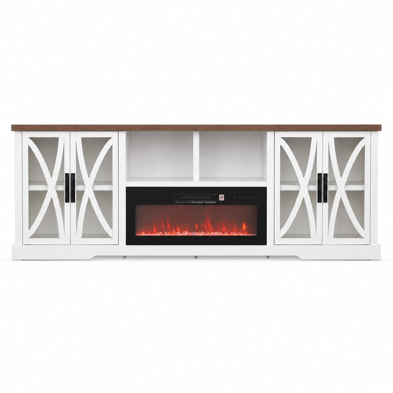 Alder 93"/236cm White TV Stand With Storage Cabinets & 36"/91cm Electric Fireplace