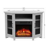 114cm Corner TV Stand with Electric Fire Console Table with 2 Metal Mesh Doors