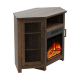 114cm Corner TV Stand with Electric Fire Console Table with 2 Metal Mesh Doors