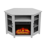 114cm Corner TV Stand with Electric Fire Console Table with 2 Metal Mesh Doors