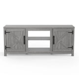 147cm Grey TV Stand with Closed Storage, Storage Cabinet with Adjustable Shelves, Fits Up to 65" TVs