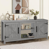 147cm Grey TV Stand with Closed Storage, Storage Cabinet with Adjustable Shelves, Fits Up to 65" TVs