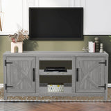 147cm Grey TV Stand with Closed Storage, Storage Cabinet with Adjustable Shelves, Fits Up to 65" TVs